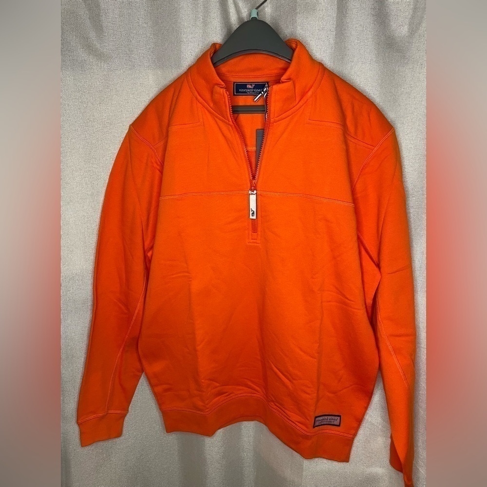 NWT Vineyard Vines Shep Shirt Men's Medium 1/4 Zip Pullover Sweatshirt Orange   - Picture 11 of 11